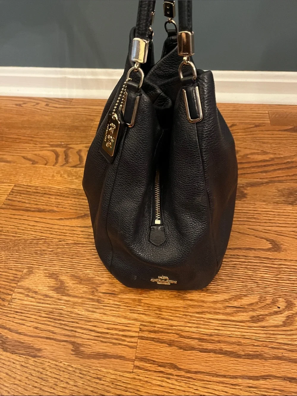 Coach Phoebe Shoulder Bag Dark Blue Pebbled Leather Handbag F34495 with COA